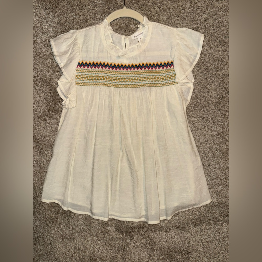 Blu Pepper White Sundress with Flutter Sleeves and Scoop Neck